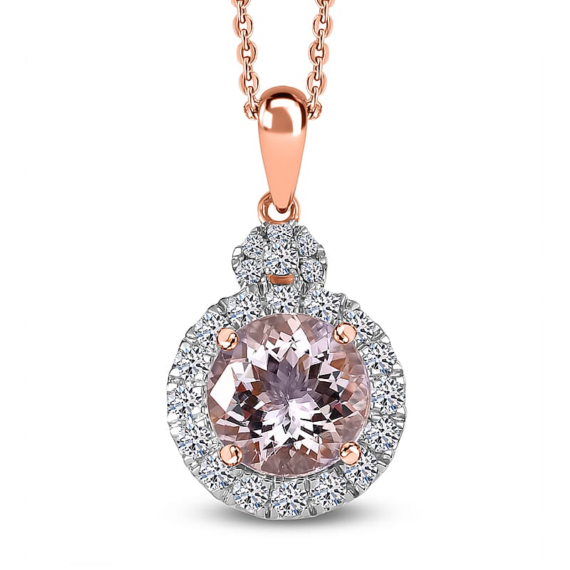 Certified & Appraised AAA Pink Morganite and Luxuriant Lab Grown Diamond G-H SI 3.06 ctw Pendant Necklace in 10K Rose Gold (20 Inches)