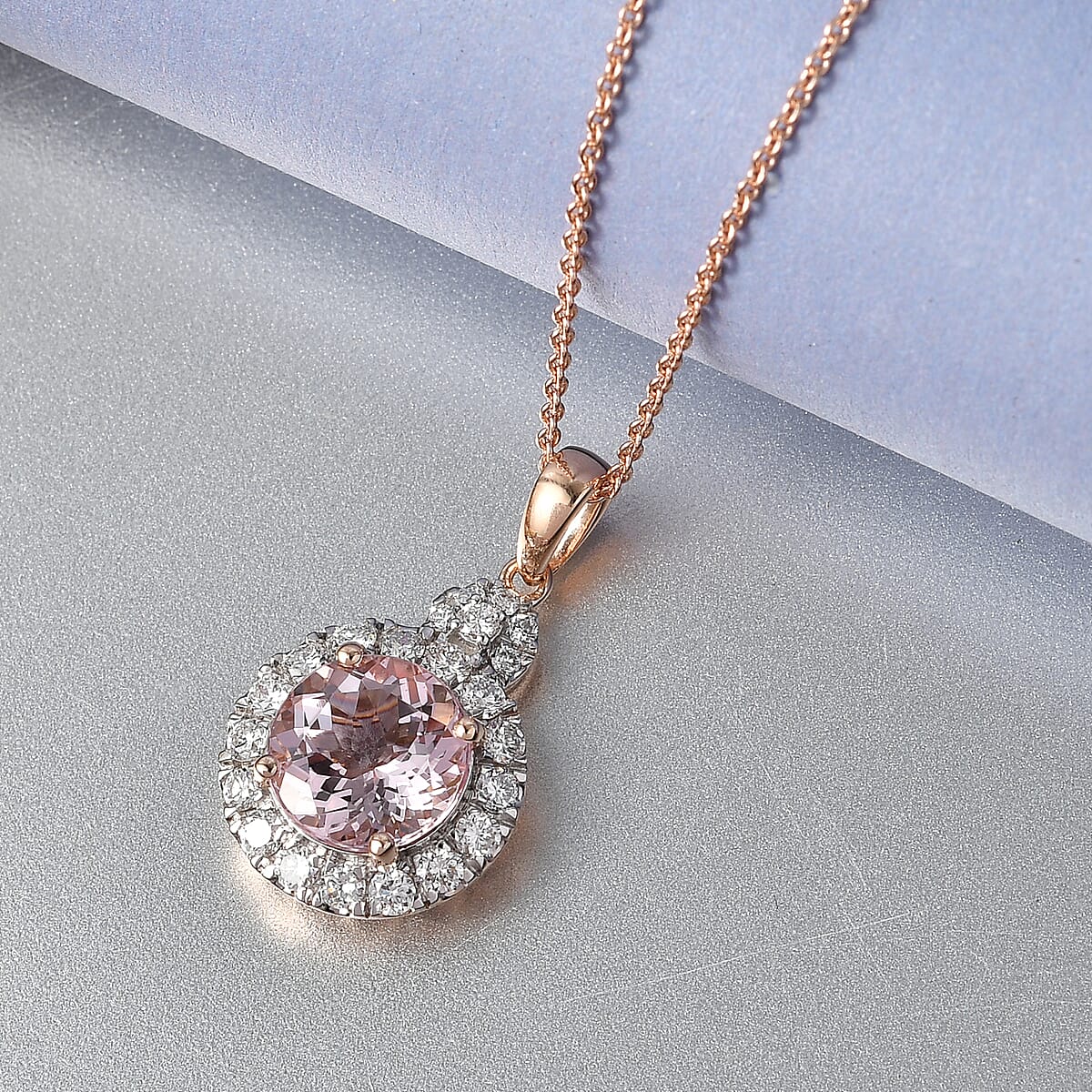 Certified & Appraised AAA Pink Morganite and Luxuriant Lab Grown Diamond G-H SI 2.93 ctw Pendant Necklace in 10K Rose Gold (20 Inches) image number 1