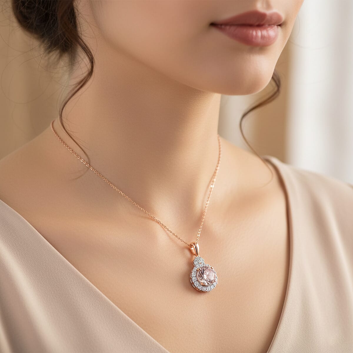 Certified & Appraised AAA Pink Morganite and Luxuriant Lab Grown Diamond G-H SI 2.93 ctw Pendant Necklace in 10K Rose Gold (20 Inches) image number 2