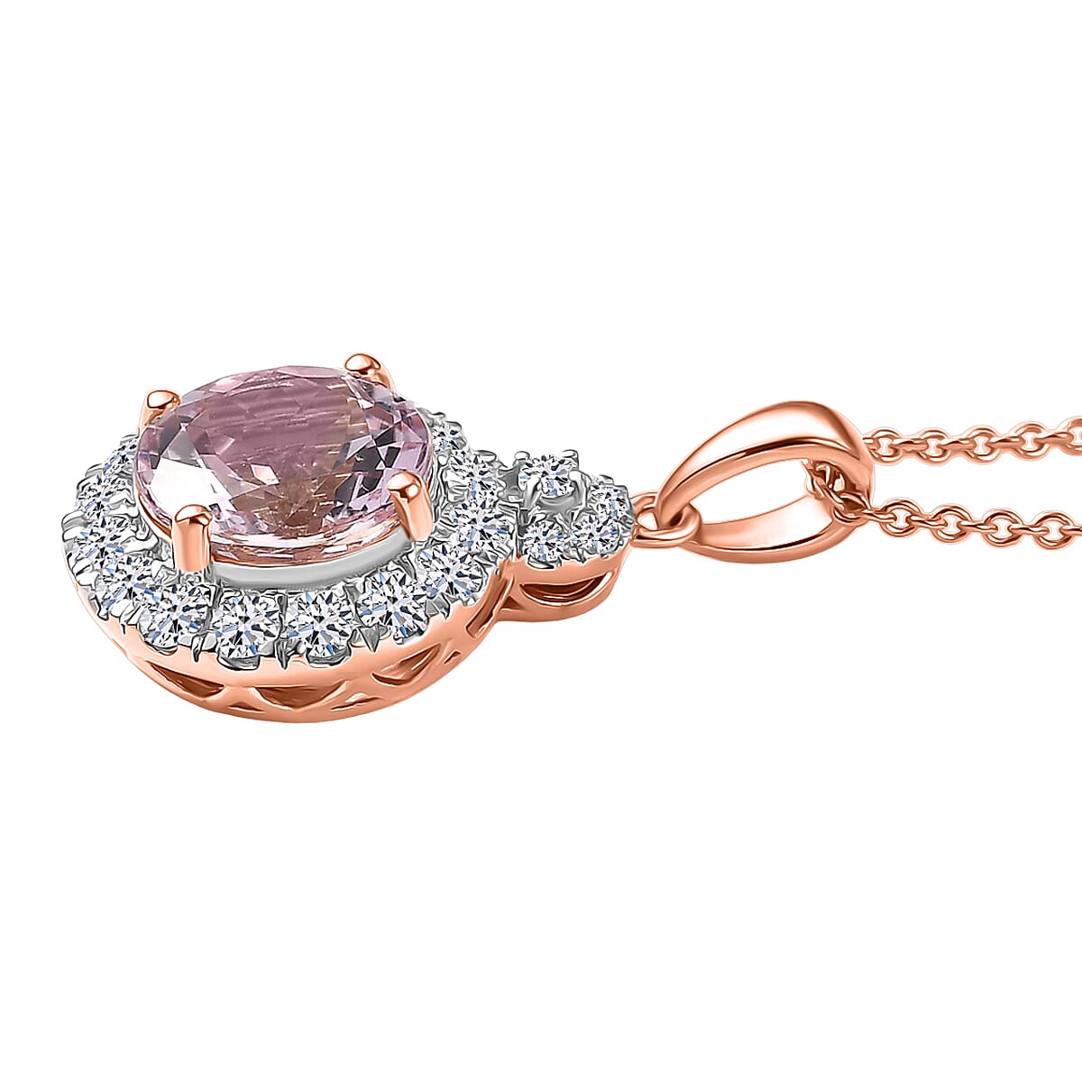 Certified & Appraised AAA Pink Morganite and Luxuriant Lab Grown Diamond G-H SI 2.93 ctw Pendant Necklace in 10K Rose Gold (20 Inches) image number 3