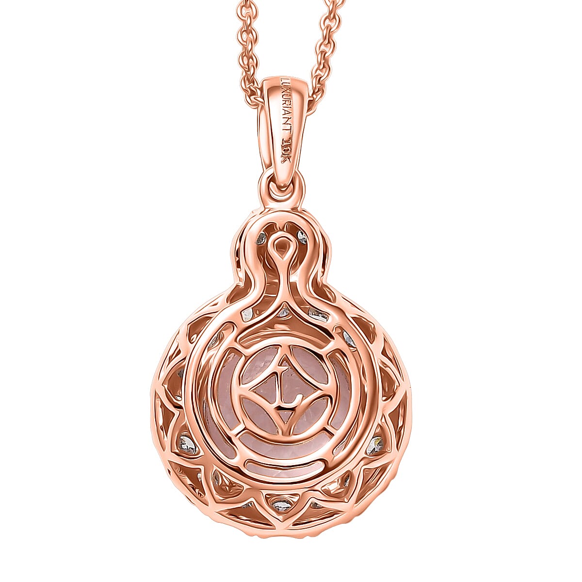 Certified & Appraised AAA Pink Morganite and Luxuriant Lab Grown Diamond G-H SI 2.93 ctw Pendant Necklace in 10K Rose Gold (20 Inches) image number 4