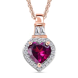 D'Joy AAA Radiant Ember Garnet and Moissanite 1.20 ctw Pendant Necklace in 18K Vermeil Rose Gold Sterling Silver 20 Inches