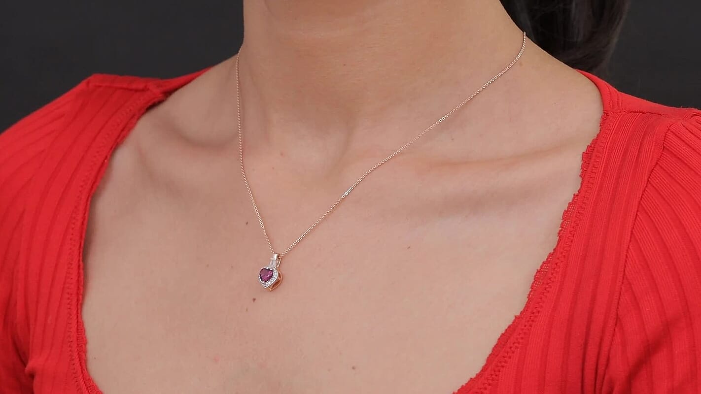 D'Joy AAA Radiant Ember Garnet and Moissanite 1.20 ctw Pendant Necklace in 18K Vermeil Rose Gold Sterling Silver 20 Inches