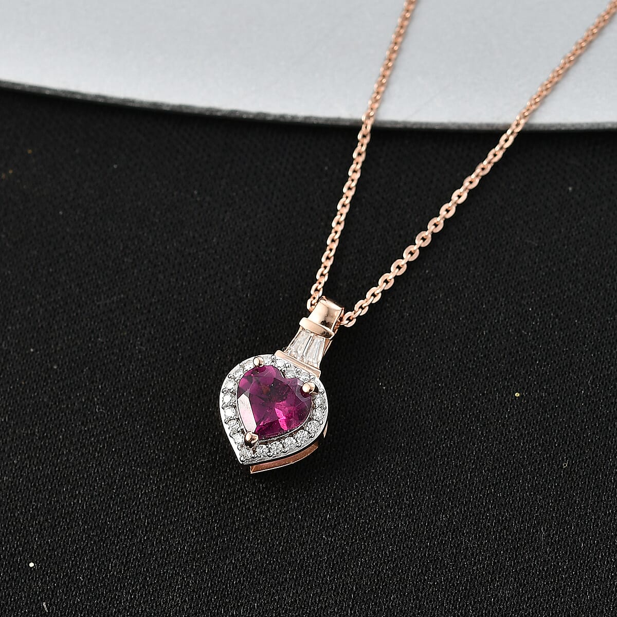 D'Joy AAA Radiant Ember Garnet and Moissanite 1.20 ctw Pendant Necklace in 18K Vermeil Rose Gold Sterling Silver 20 Inches image number 1