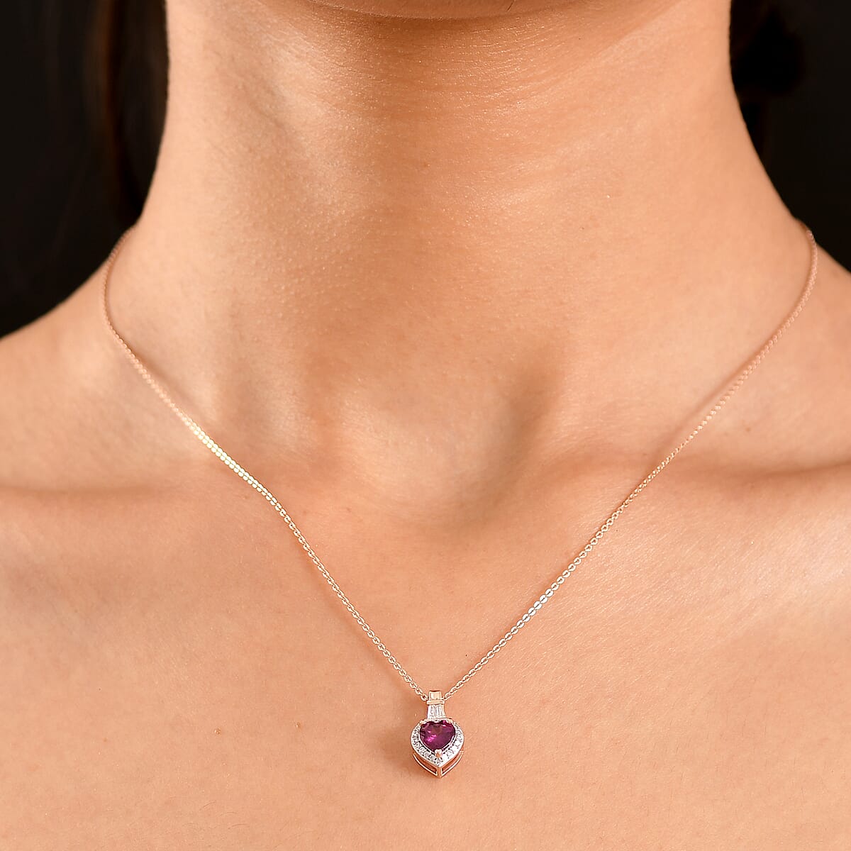 D'Joy AAA Radiant Ember Garnet and Moissanite 1.20 ctw Pendant Necklace in 18K Vermeil Rose Gold Sterling Silver 20 Inches image number 2