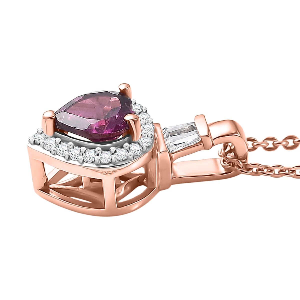 D'Joy AAA Radiant Ember Garnet and Moissanite 1.20 ctw Pendant Necklace in 18K Vermeil Rose Gold Sterling Silver 20 Inches image number 3