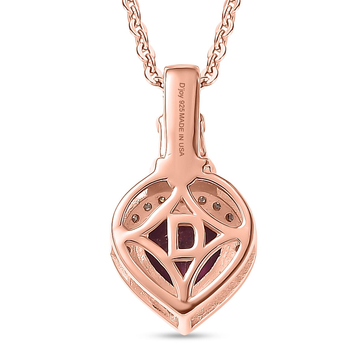 D'Joy AAA Radiant Ember Garnet and Moissanite 1.20 ctw Pendant Necklace in 18K Vermeil Rose Gold Sterling Silver 20 Inches