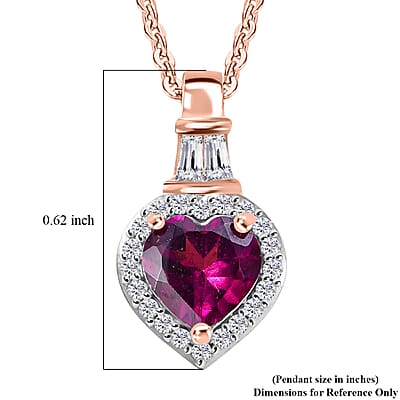 D'Joy AAA Radiant Ember Garnet and Moissanite 1.20 ctw Pendant Necklace in 18K Vermeil Rose Gold Sterling Silver 20 Inches