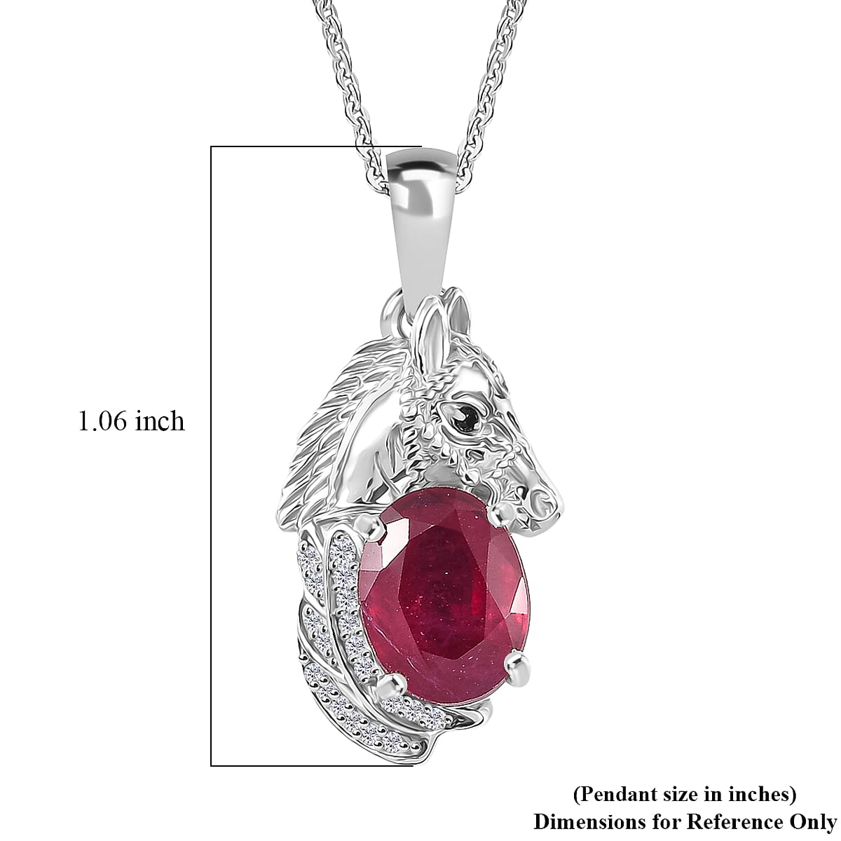 D'Joy Premium Niassa Ruby (FF) and Multi Gemstone 2.85 ctw Horse Pendant Necklace in Rhodium Over Sterling Silver 20 Inches