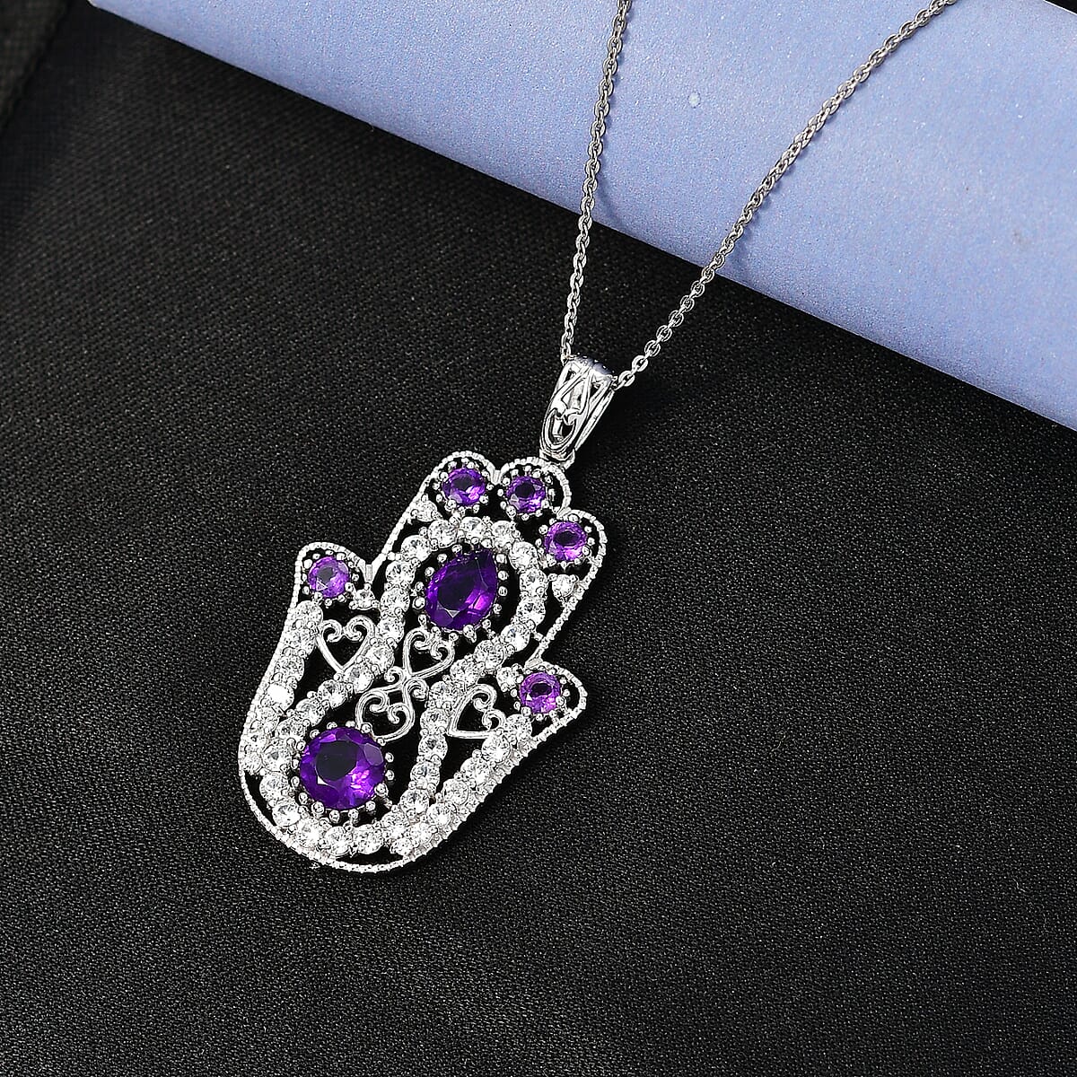 D'Joy Premium African Amethyst and White Zircon 4.15 ctw Pendant Necklace in Rhodium Over Sterling Silver 20 Inches  image number 1