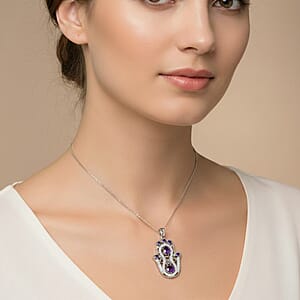 D'Joy Premium African Amethyst and White Zircon 4.15 ctw Pendant Necklace in Rhodium Over Sterling Silver 20 Inches 
