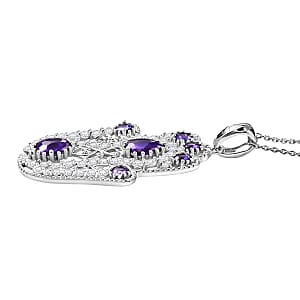 D'Joy Premium African Amethyst and White Zircon 4.15 ctw Pendant Necklace in Rhodium Over Sterling Silver 20 Inches 