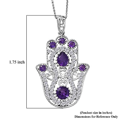 D'Joy Passport to Israel Premium African Amethyst and White Zircon 4.15 ctw Pendant Necklace in Rhodium Over Sterling Silver 20 Inches