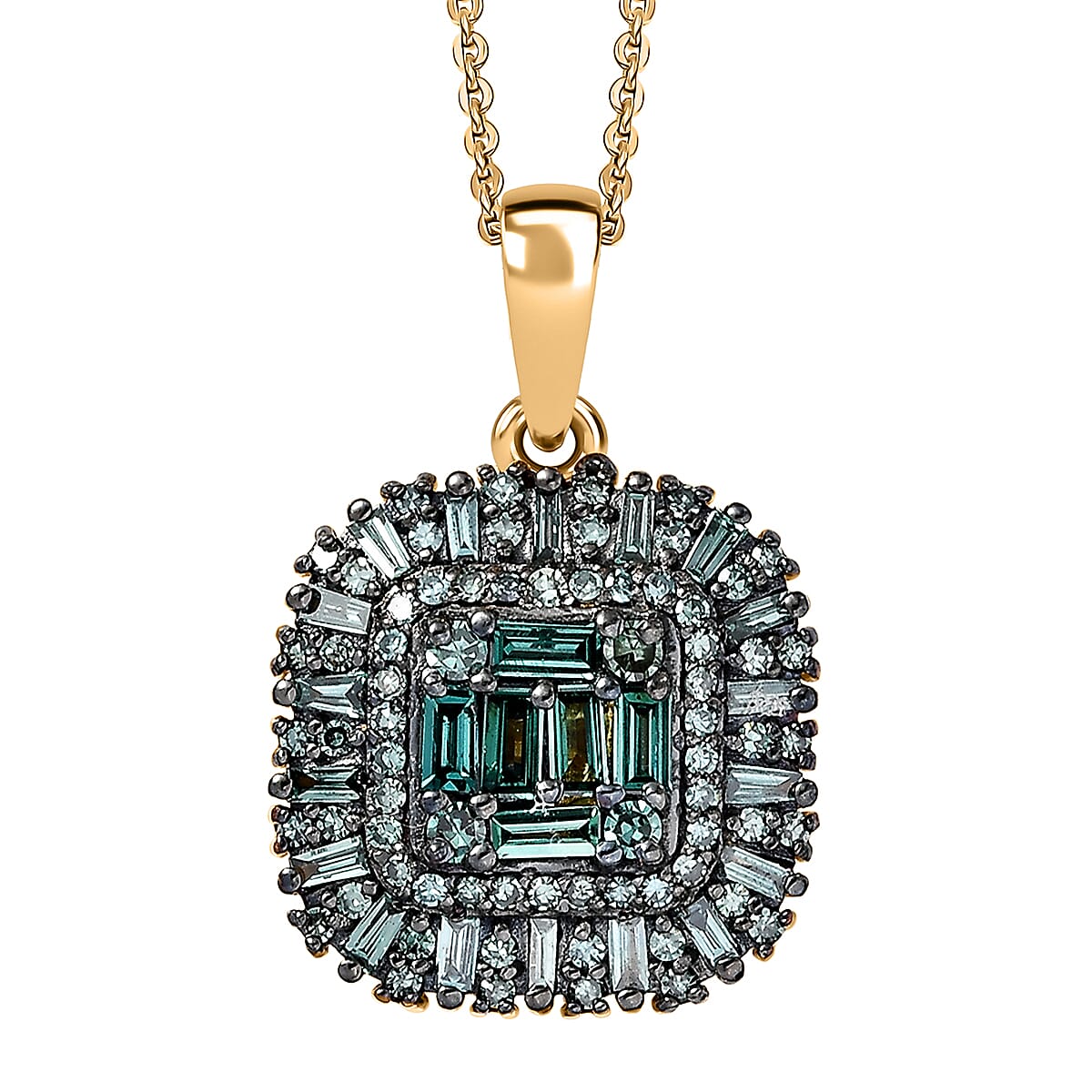 Luxuriant Lab Grown Green Diamond SI 1.00 ctw Green Majesty Pendant Necklace in 18K Vermeil Yellow Gold Over Sterling Silver 20 Inches 