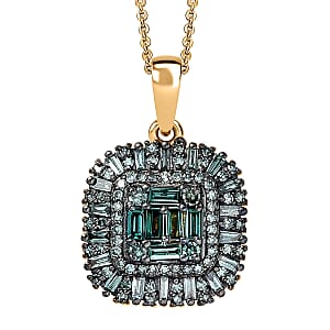 Luxuriant Lab Grown Green Diamond SI 1.00 ctw Green Majesty Pendant Necklace in 18K Vermeil Yellow Gold Over Sterling Silver 20 Inches 