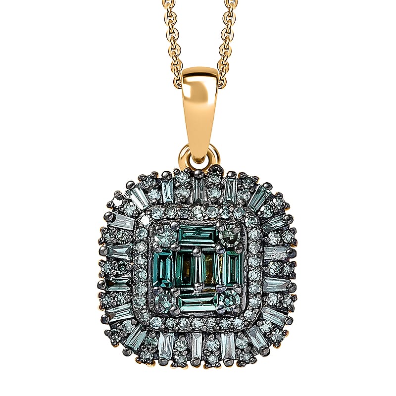 Luxuriant Lab Grown Green Diamond SI 1.00 ctw Green Majesty Pendant Necklace in 18K Vermeil Yellow Gold Over Sterling Silver 20 Inches