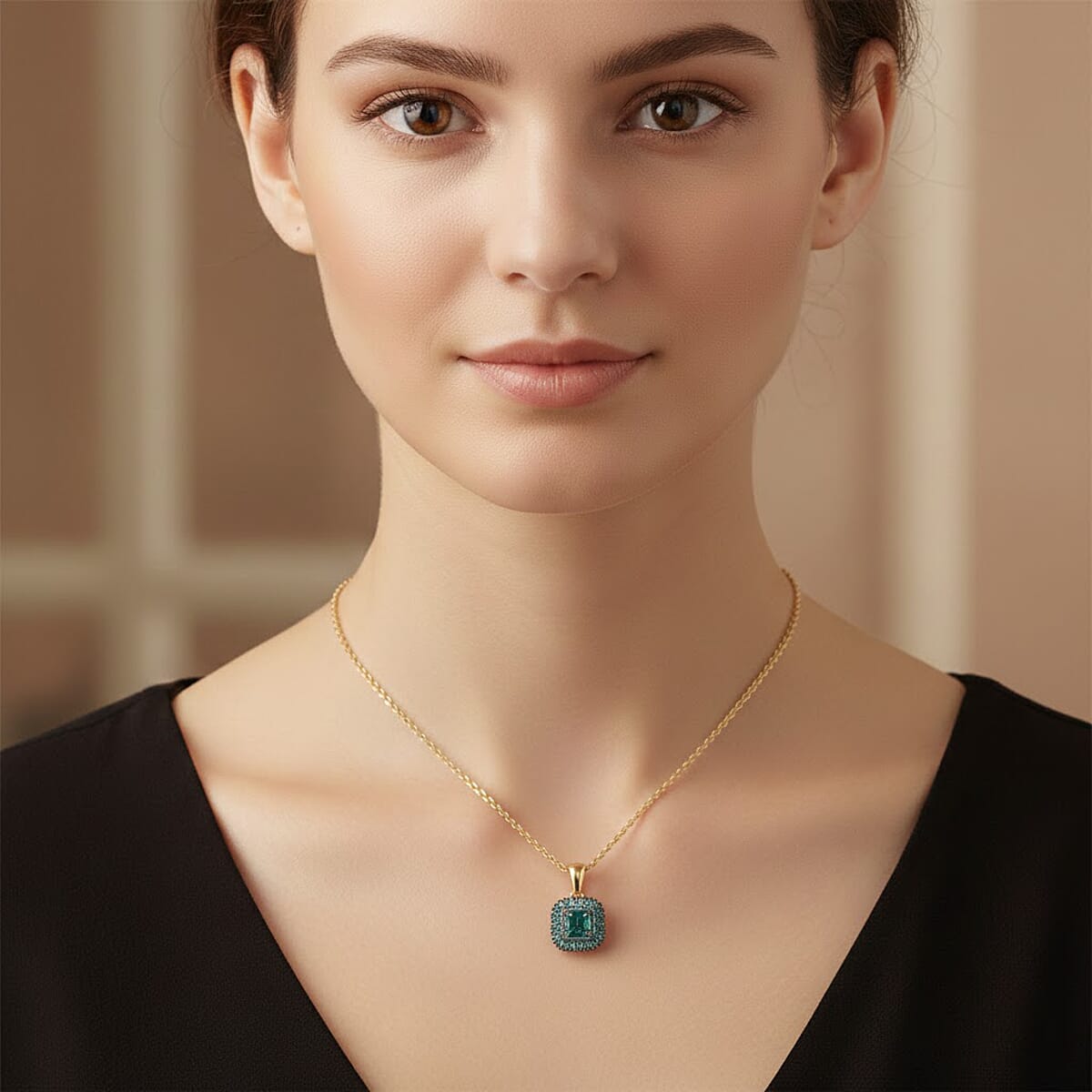 Luxuriant Lab Grown Green Diamond SI 1.00 ctw Green Majesty Pendant Necklace in 18K Vermeil Yellow Gold Over Sterling Silver 20 Inches  image number 2