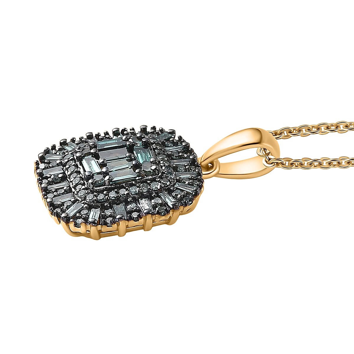 Luxuriant Lab Grown Green Diamond SI 1.00 ctw Green Majesty Pendant Necklace in 18K Vermeil Yellow Gold Over Sterling Silver 20 Inches 