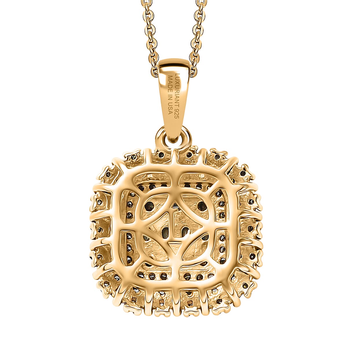 Luxuriant Lab Grown Green Diamond SI 1.00 ctw Green Majesty Pendant Necklace in 18K Vermeil Yellow Gold Over Sterling Silver 20 Inches 