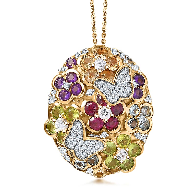 GP Italian Garden Collection Multi Gemstone 5.10 ctw Pendant Necklace (20 Inches) in 18K Vermeil Yellow Gold Over Sterling Silver