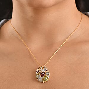 GP Multi Gemstone 5.10 ctw Pendant Necklace (20 Inches) in 18K Vermeil Yellow Gold Over Sterling Silver