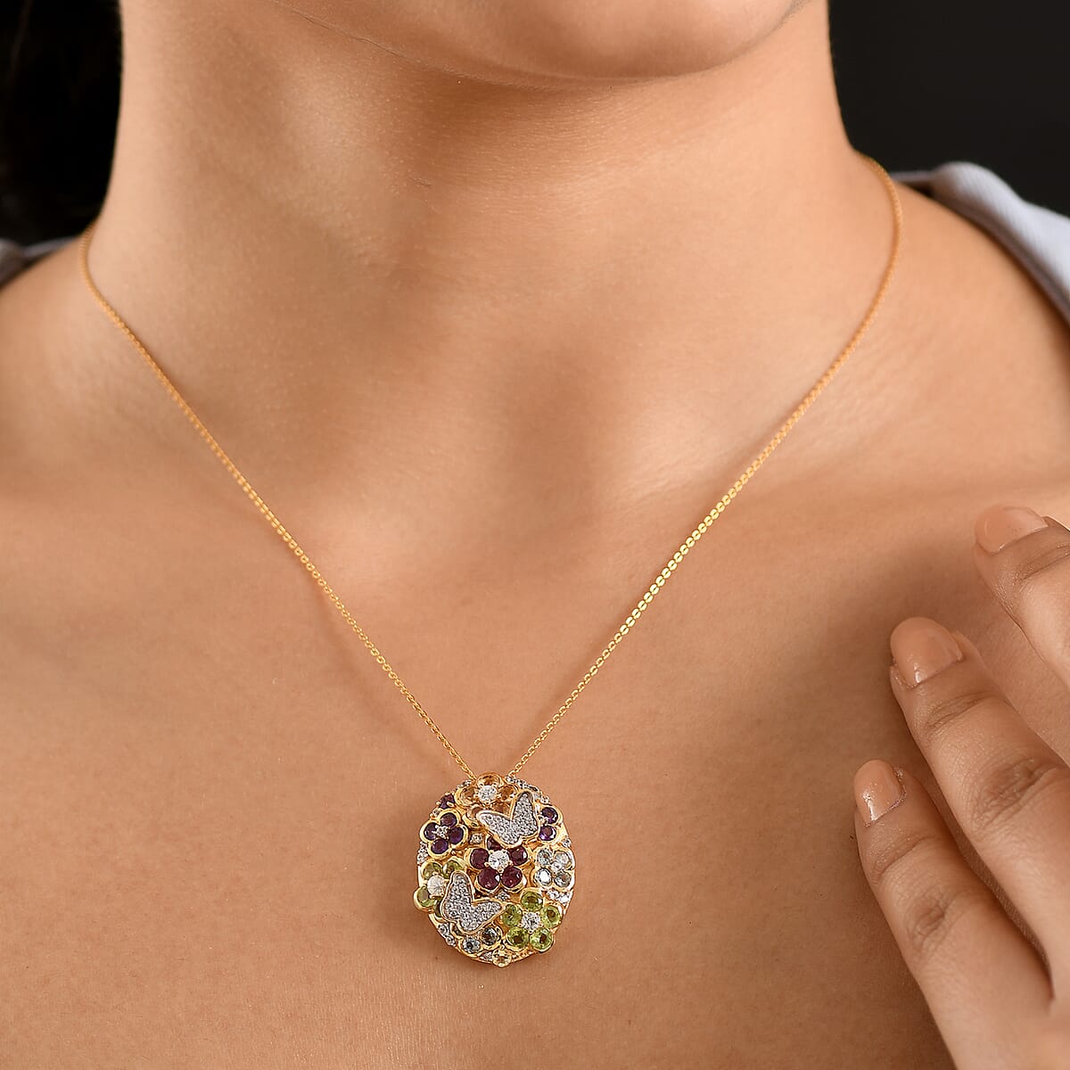 GP Multi Gemstone 5.10 ctw Pendant Necklace (20 Inches) in 18K Vermeil Yellow Gold Over Sterling Silver image number 3