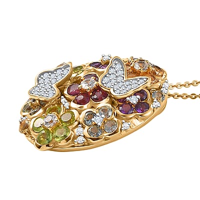 GP Italian Garden Collection Multi Gemstone 5.10 ctw Pendant Necklace (20 Inches) in 18K Vermeil Yellow Gold Over Sterling Silver