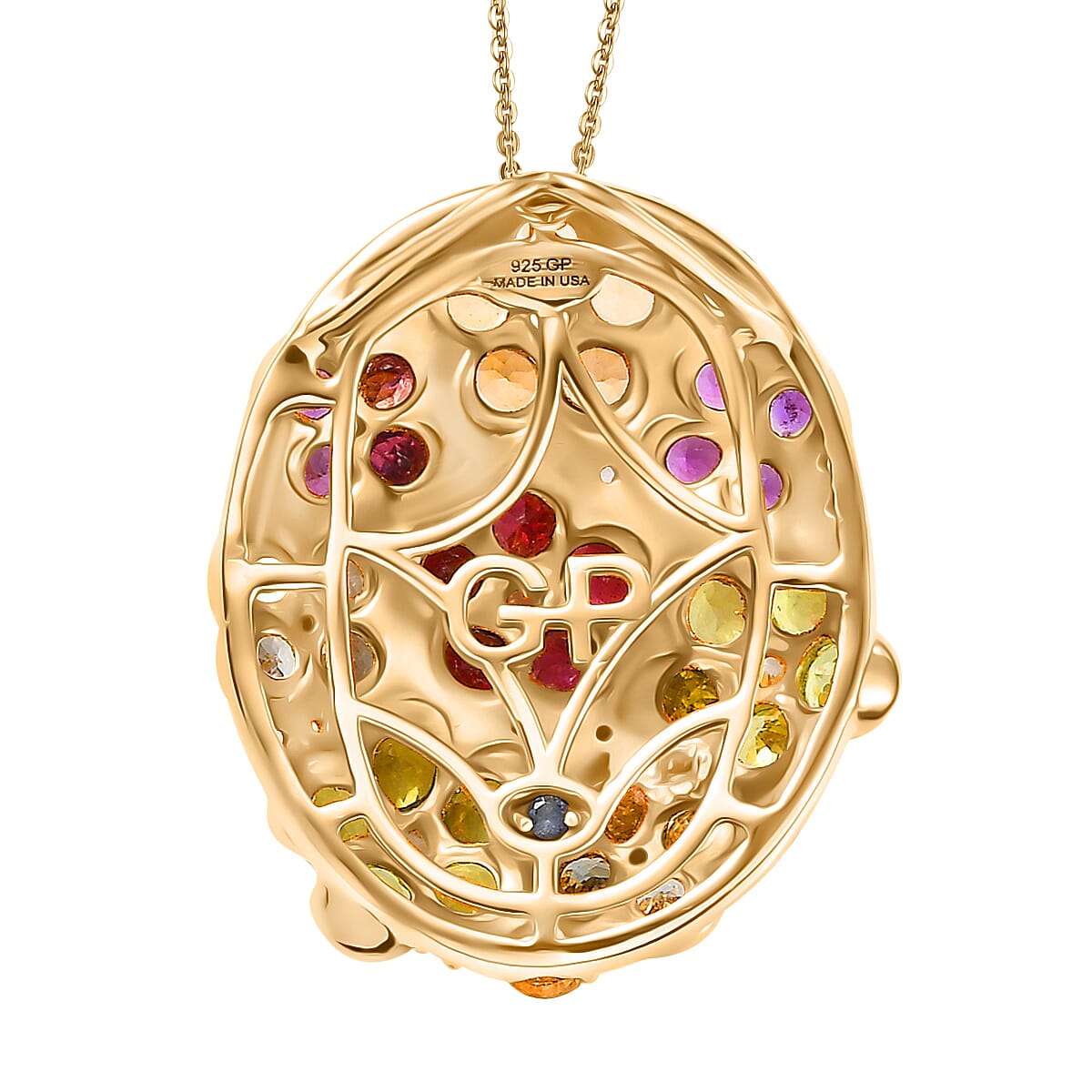 GP Multi Gemstone 5.10 ctw Pendant Necklace (20 Inches) in 18K Vermeil Yellow Gold Over Sterling Silver