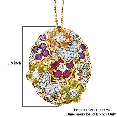 GP Italian Garden Collection Multi Gemstone 5.10 ctw Pendant Necklace (20 Inches) in 18K Vermeil Yellow Gold Over Sterling Silver
