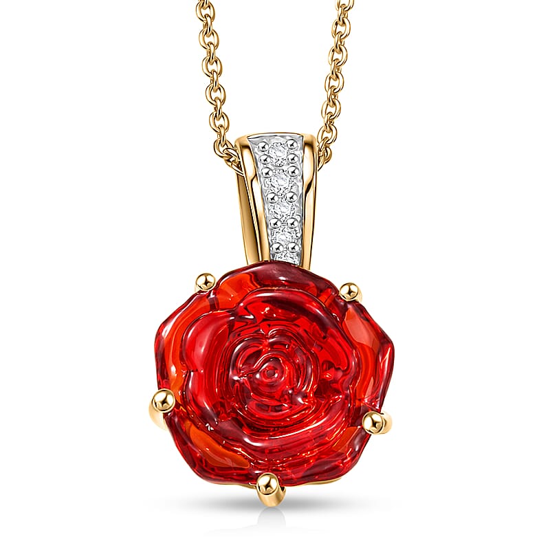 GP Whispers of Murano Style, White Zircon 0.07 ctw Pendant Necklace in 18K Vermeil YG Over Sterling Silver (20 Inches)