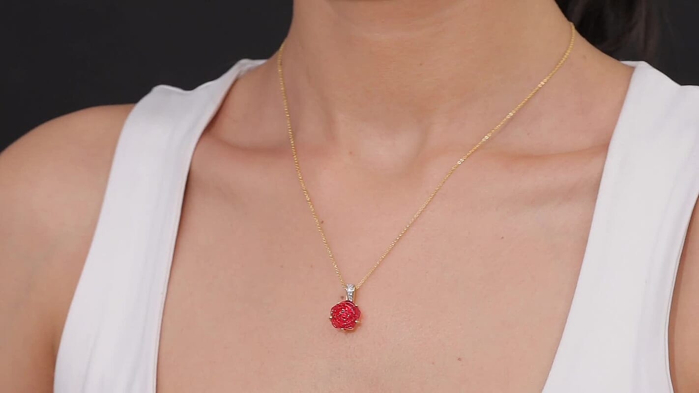 GP Whispers of Murano Style, White Zircon 0.07 ctw Pendant Necklace in 18K Vermeil YG Over Sterling Silver (20 Inches)