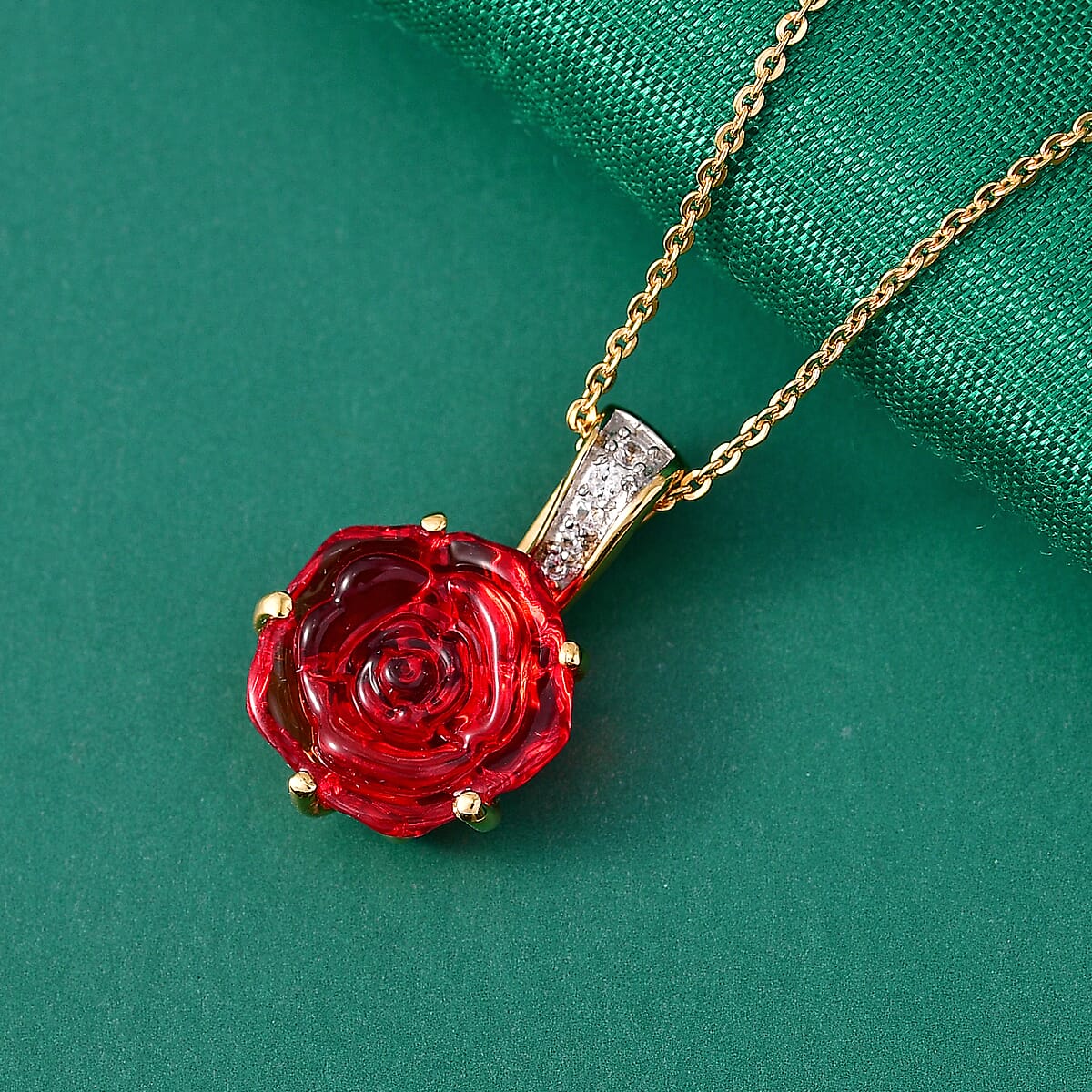 GP Whispers of Murano Style, White Zircon 0.07 ctw Pendant Necklace in 18K Vermeil YG Over Sterling Silver (20 Inches) (Del. in 8-10 Days) image number 1