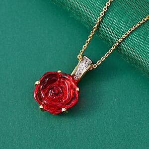 GP Whispers of Murano Style, White Zircon 0.07 ctw Pendant Necklace in 18K Vermeil YG Over Sterling Silver (20 Inches) (Del. in 8-10 Days)