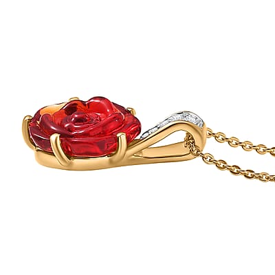GP Whispers of Murano Style, White Zircon 0.07 ctw Pendant Necklace in 18K Vermeil YG Over Sterling Silver (20 Inches)