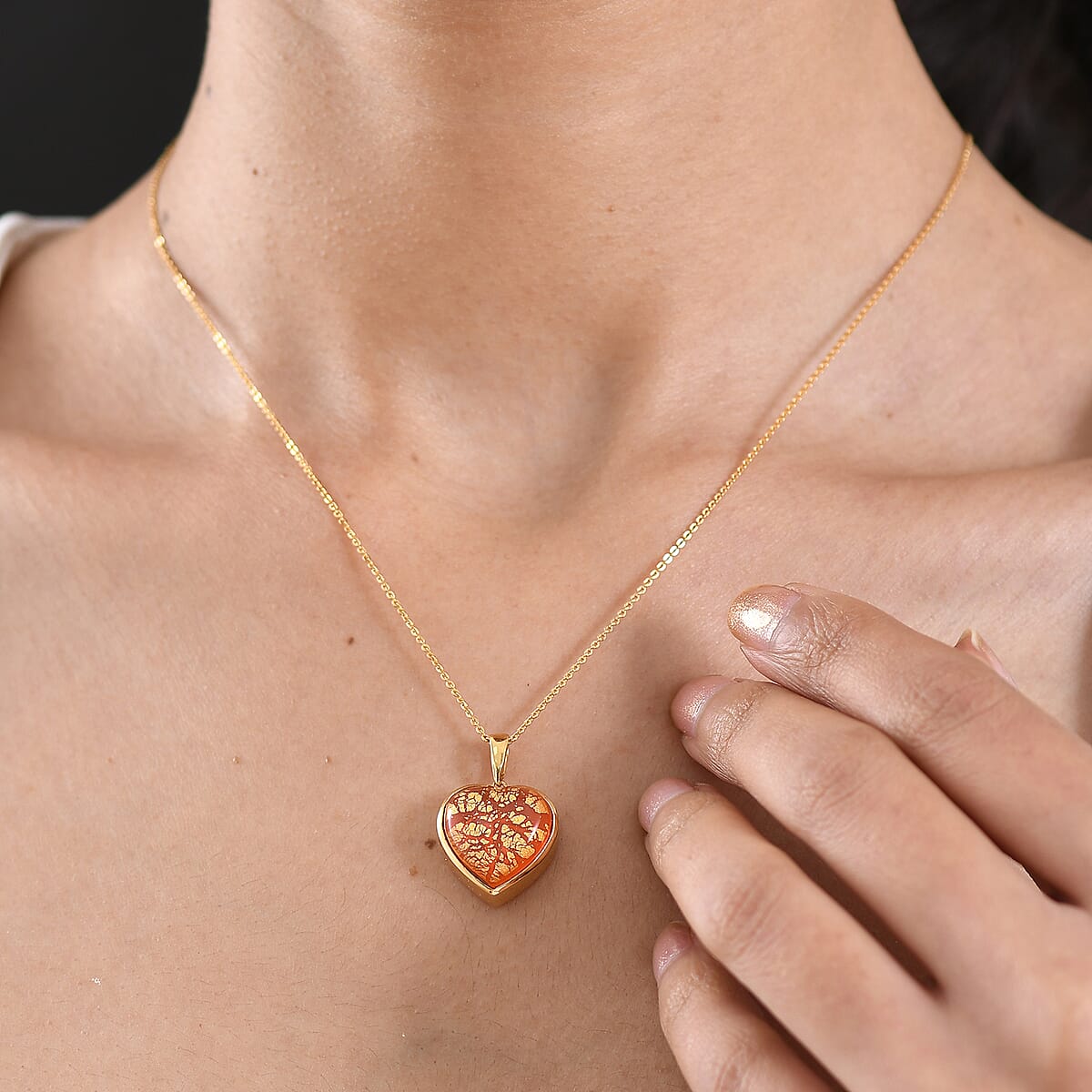 GP Whispers of Murano Style Heart Pendant Necklace in 18K Vermeil Yellow Gold Over Sterling Silver (20 Inches) (Del. in 8-10 Days) image number 2