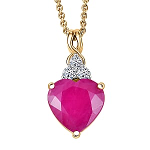 Certified & Appraised AAA Montepuez Ruby and Luxuriant Lab Grown Diamond G-H SI 3.40 ctw Heart Pendant Necklace in 10K Yellow Gold 0.90 Grams 20 Inches (Del. in 7-10 Days)