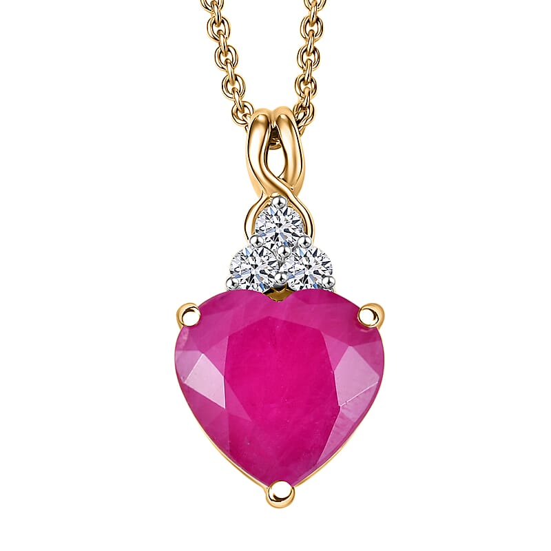 Certified & Appraised AAA Montepuez Ruby and Luxuriant Lab Grown Diamond G-H SI 3.40 ctw Heart Pendant Necklace in 10K Yellow Gold 0.90 Grams 20 Inches