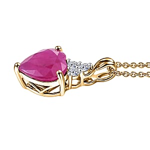 Certified & Appraised AAA Montepuez Ruby and Luxuriant Lab Grown Diamond G-H SI 3.40 ctw Heart Pendant Necklace in 10K Yellow Gold 0.90 Grams 20 Inches (Del. in 7-10 Days)