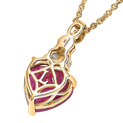 Certified & Appraised AAA Montepuez Ruby and Luxuriant Lab Grown Diamond G-H SI 3.40 ctw Heart Pendant Necklace in 10K Yellow Gold 0.90 Grams 20 Inches