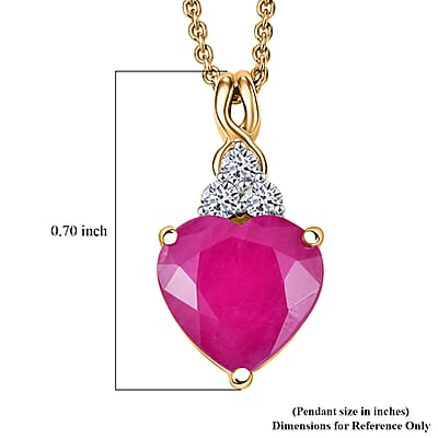 Certified & Appraised AAA Montepuez Ruby and Luxuriant Lab Grown Diamond G-H SI 3.40 ctw Heart Pendant Necklace in 10K Yellow Gold 0.90 Grams 20 Inches