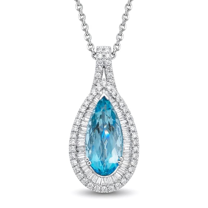 Chairman Collection Certified & Appraised Rhapsody AAAA Santa Maria Aquamarine and E-F VS Diamond 5.91 ctw Pendant Necklace 18 Inches in 950 Platinum 13.16 Grams