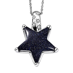 GP Black Murano Style and White Zircon 0.07 ctw Star Pendant Necklace in Rhodium Over Sterling Silver (20 Inches)