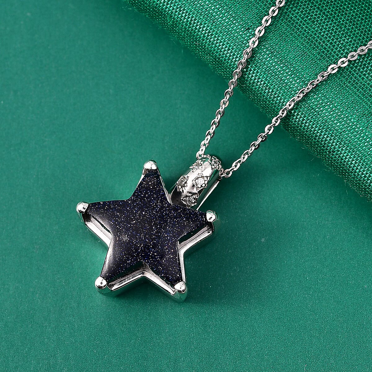 GP Black Murano Style and White Zircon 0.07 ctw Star Pendant Necklace in Rhodium Over Sterling Silver (20 Inches) image number 1