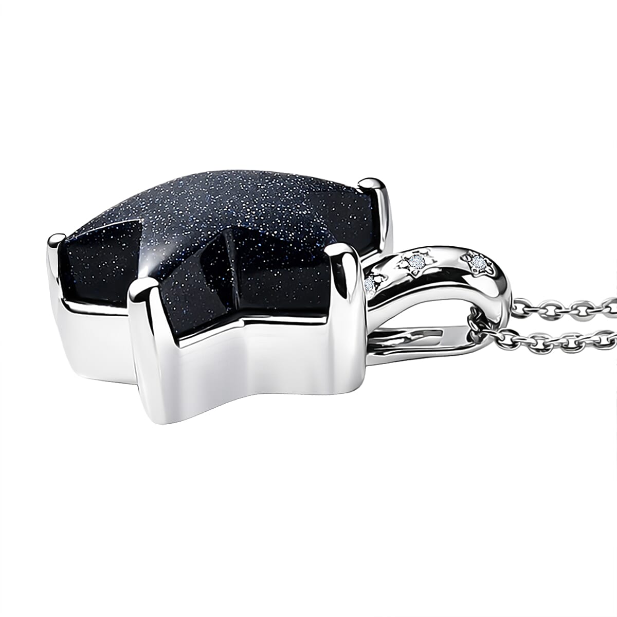 GP Black Murano Style and White Zircon 0.07 ctw Star Pendant Necklace in Rhodium Over Sterling Silver (20 Inches) image number 4
