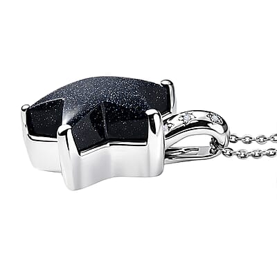 GP Whispers of Black Murano Style and White Zircon 0.07 ctw Star Pendant Necklace in Rhodium Over Sterling Silver (20 Inches)