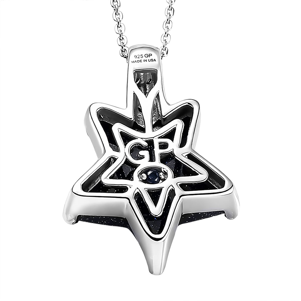 GP Black Murano Style and White Zircon 0.07 ctw Star Pendant Necklace in Rhodium Over Sterling Silver (20 Inches) image number 5