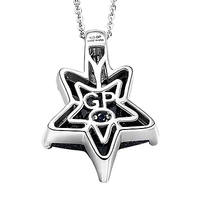 GP Whispers of Black Murano Style and White Zircon 0.07 ctw Star Pendant Necklace in Rhodium Over Sterling Silver (20 Inches)
