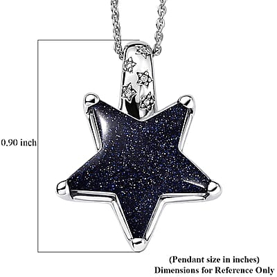 GP Whispers of Black Murano Style and White Zircon 0.07 ctw Star Pendant Necklace in Rhodium Over Sterling Silver (20 Inches)