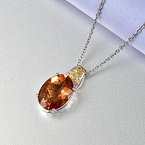 EverTrue Autumn Alexite and White Zircon 8.80 ctw Fallfire Solitaire Pendant in 18K YG Plated and Platinum Bond with Stainless Steel Necklace 18 Inches (Del. in 10-12 Days)
