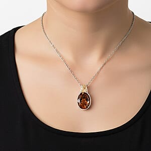 EverTrue Autumn Alexite and White Zircon 8.80 ctw Fallfire Solitaire Pendant in 18K YG Plated and Platinum Bond with Stainless Steel Necklace 18 Inches (Del. in 10-12 Days)